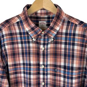 Brooks Brothers Shirt Mens XL Blue Plaid Button Down Long Sleeve Preppy Logo